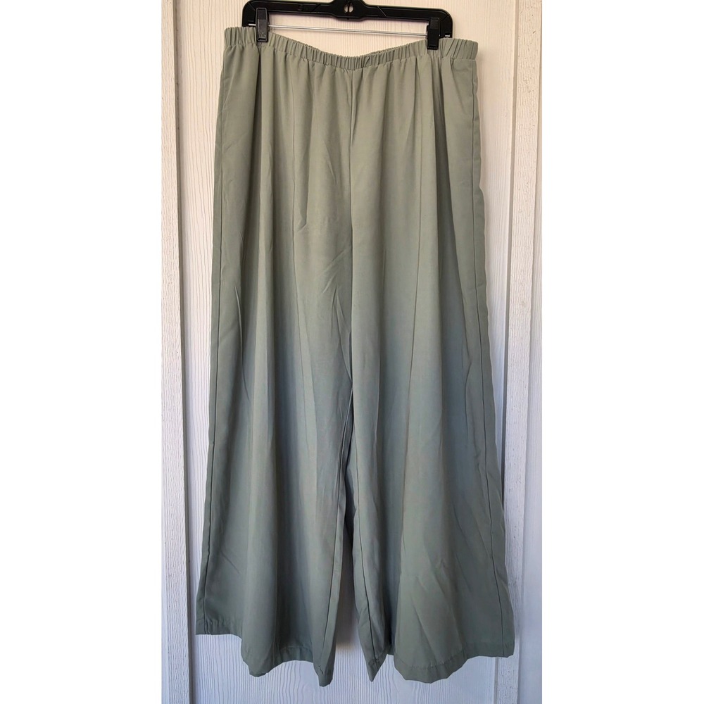 Sage Green Wide Leg Elastic Waist Pants 2X Resort Coastal Vacation Nantucket